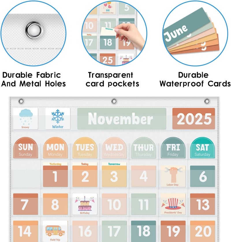 Jenlan Large Calendar Pocket Chart, Calendar Learning Classroom Calendar Pocket Chart with 115 Cards for Classroom Calendar and Weather Pocket Chart for Home Kindergarten Learning(White) - Image 3
